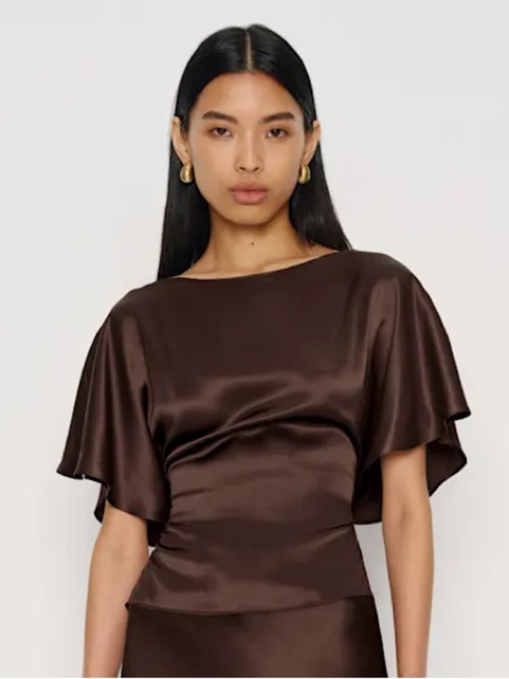 Reformation Avery Silk Top in Brown